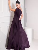 One Shoulder Draped Cocktail Gown Abstract Work
