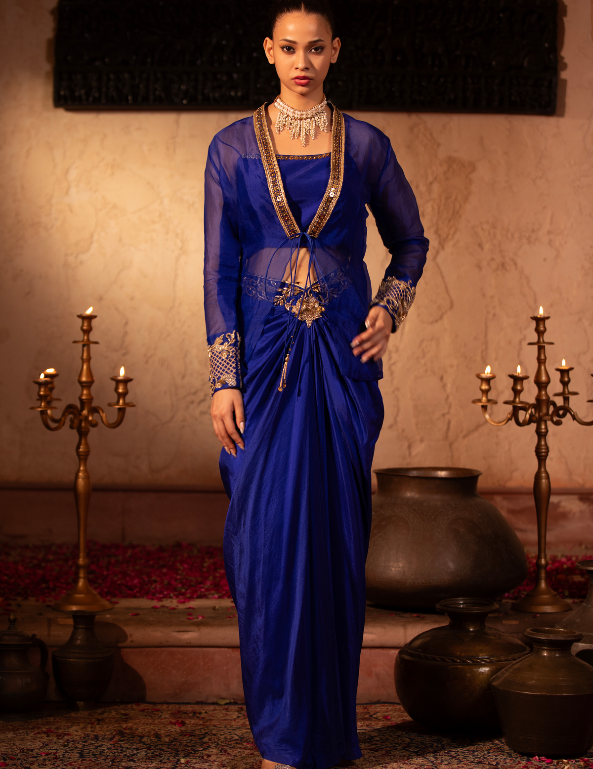 Egyptian Blue Rococco Organza Jacket Fusion Co-Ord