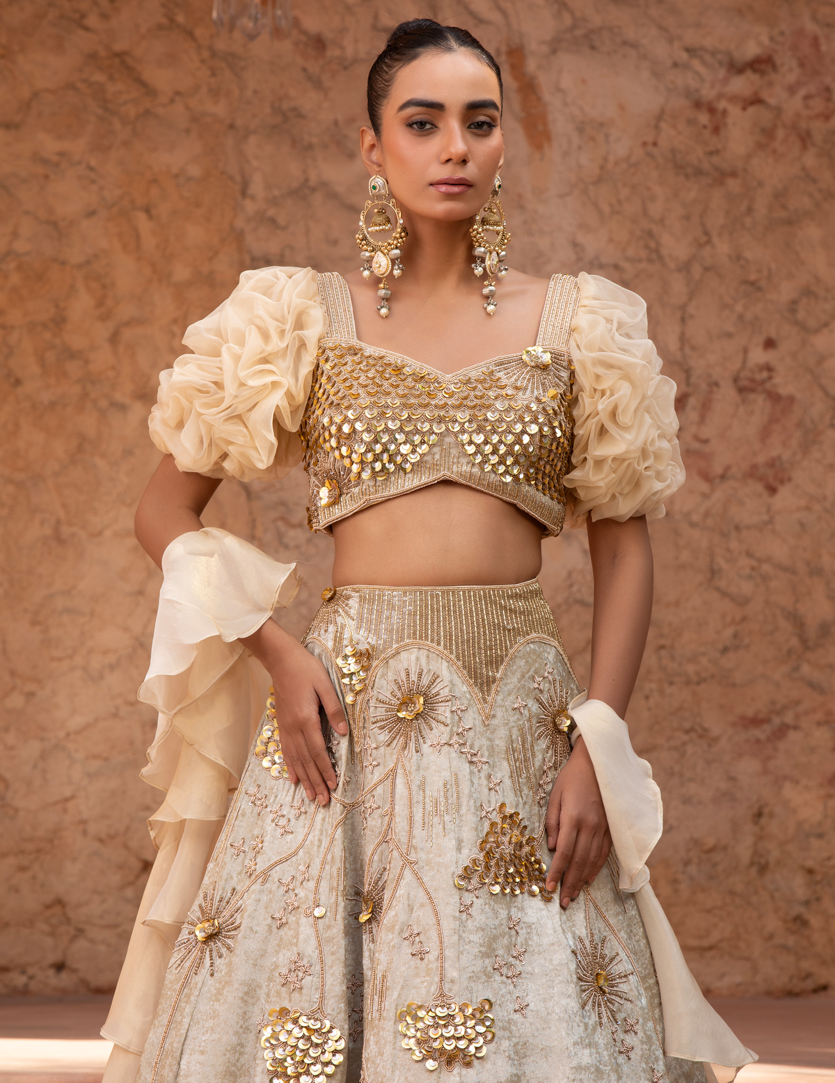 Pastel Yellow Sequins Work Lehenga