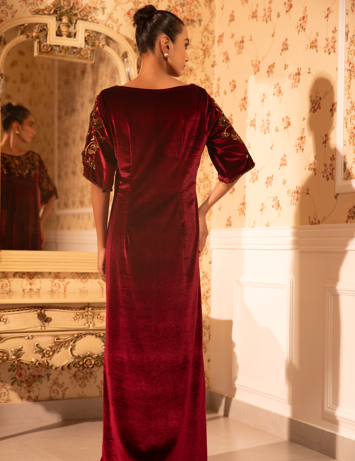 Burgundy Baroque Work Gown With Slit