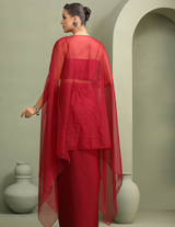 Bloody Mary Abstract Work Crop-Top, Draped Skirt & Embellished Organza Cape