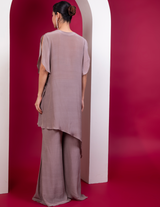 Asymmetric Kaftan & Pallazo Set In Greige Shade