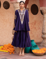 Blue Chanderi Kathiavadi Top & Midi Skirt