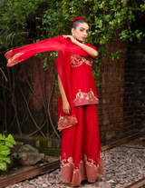 Rococco Inspired Scarlet Corset Peplum Top & Palazzo