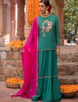Jade Green Organza Bird Kurti Lehenga