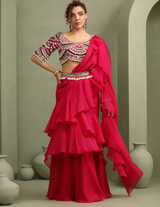 Kitsch Colourful Embellished Blouse & Ruffled Pre-Draped Saree