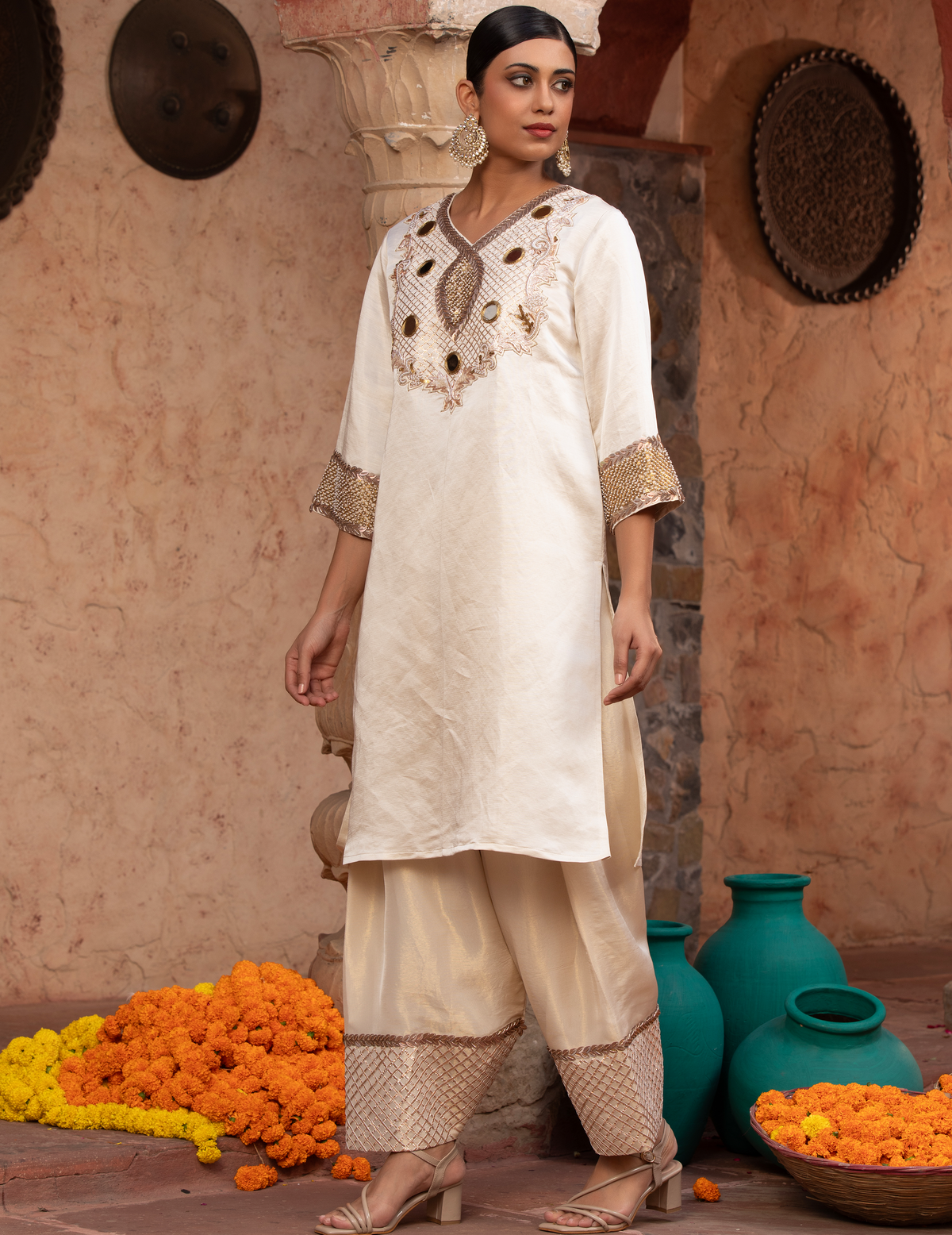 Ivory Rococco Kurti Fharsi Salwar