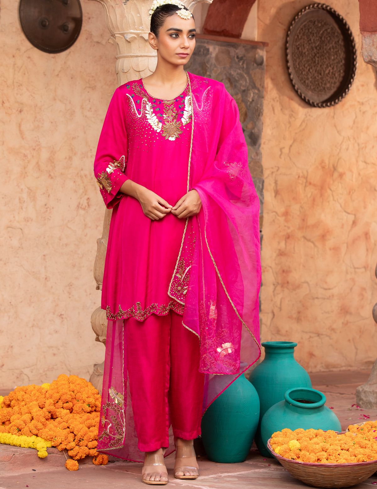 Rani-Pink Hand-Embellished Anarkali Set