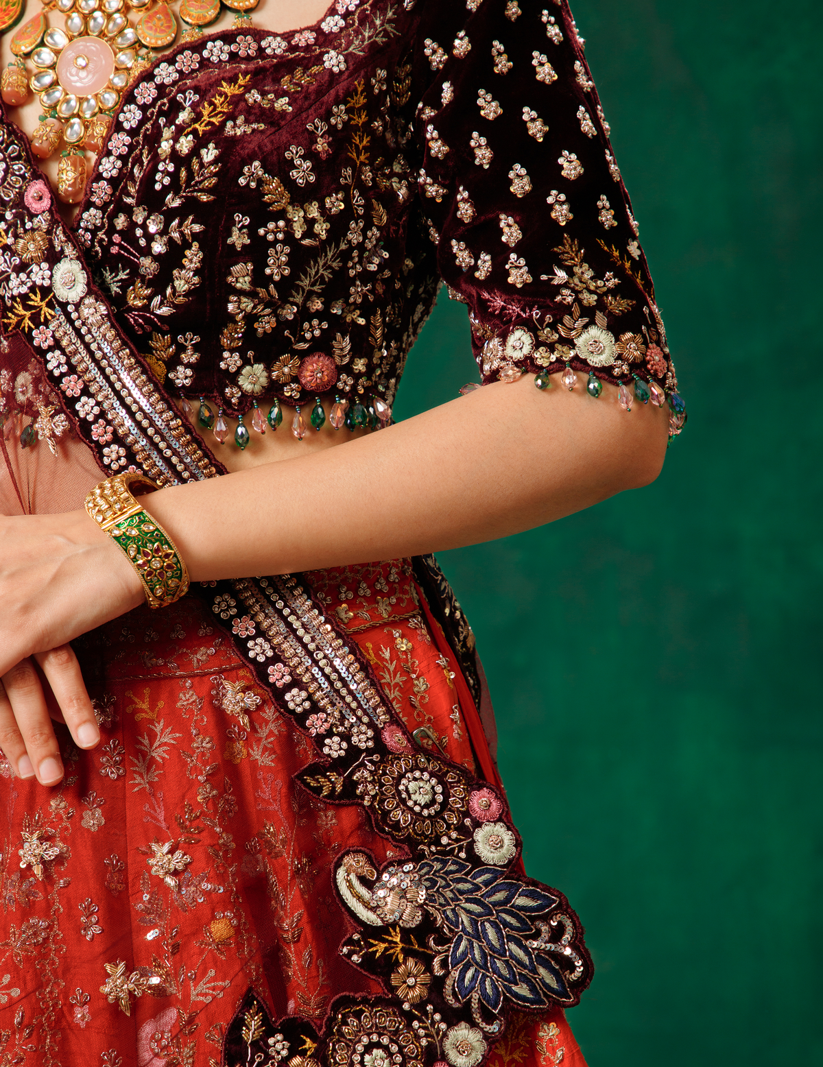 Coral Red Lehenga Choli Set