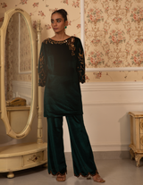 Emerald Baroque Work Velvet Kurti & Palazzo