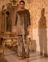 Gold Baroque Velvet Kurti With Trousers