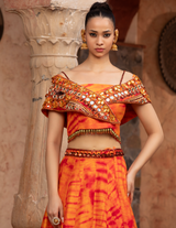 Tangerine Tie-Dye Overlap Choli Lehenga