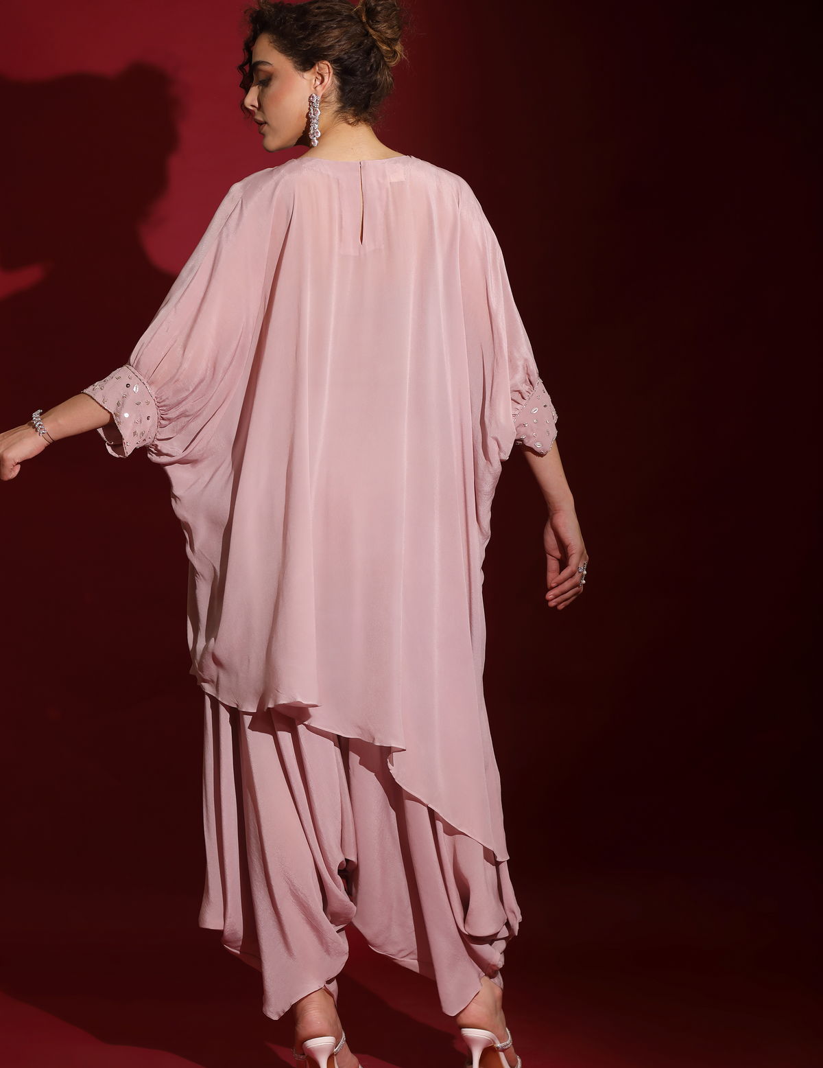 Blush Lavender Asymmetric Over-Sized Kaftan With Low Crotch Harem Indo-Fusion