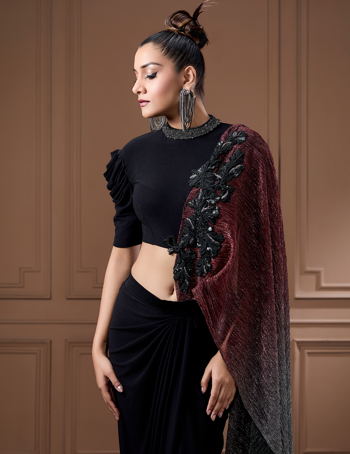 Cocktail Moonlight Shimmer Drape With Crop Top And Drape Skirt
