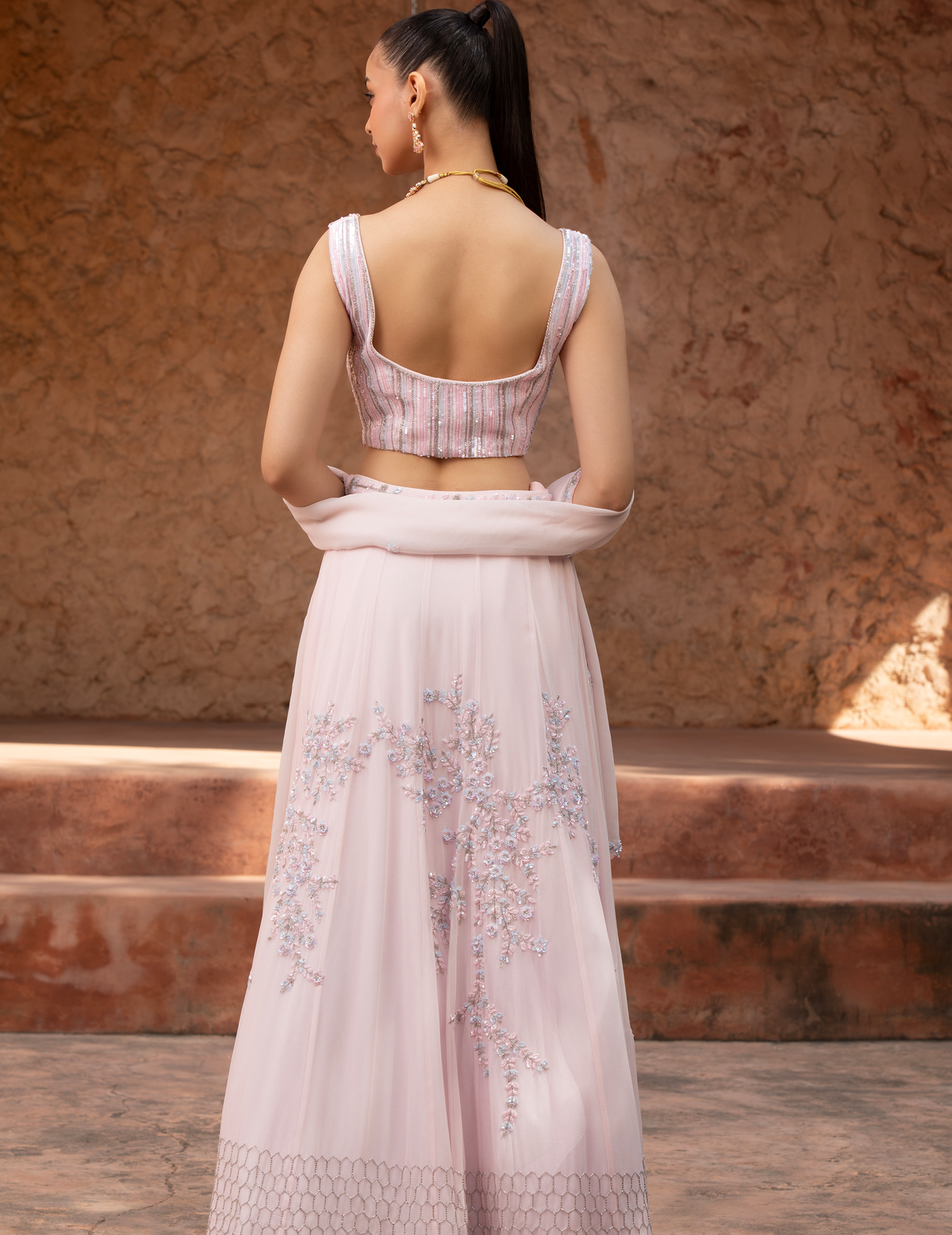 Baby Pink Floral Handwork Lehenga