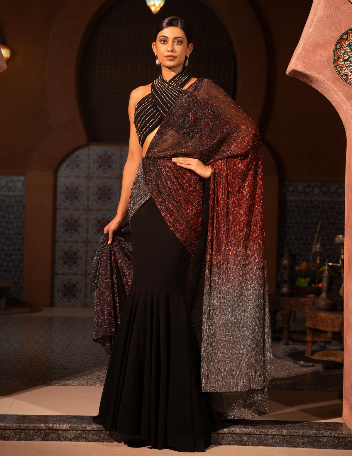 Halter Neck Mermaid Ombre Saree