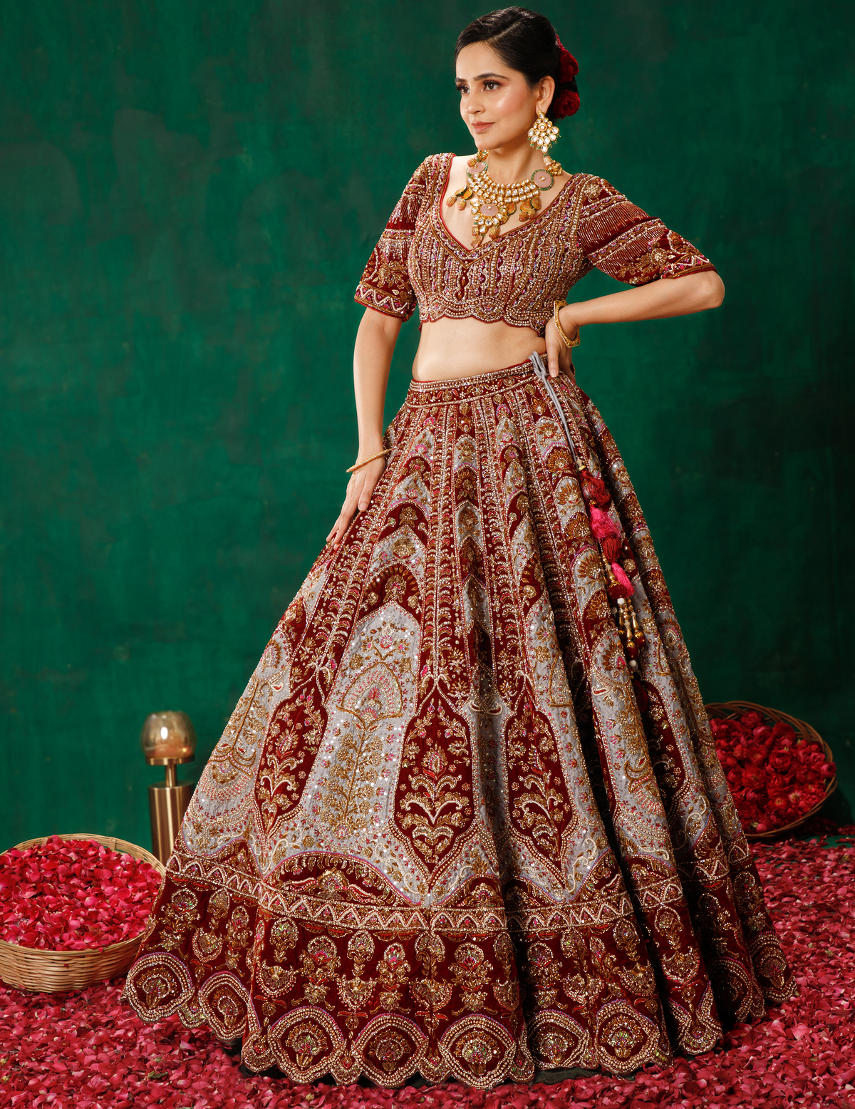 Maroon Grey Lehenga Choli Set