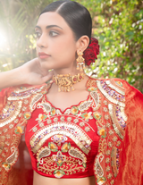 Red Croptop Cape & Palazzo Indo-Western Style