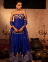 Egyptian Blue Rococco Corset Peplum Sharara Set