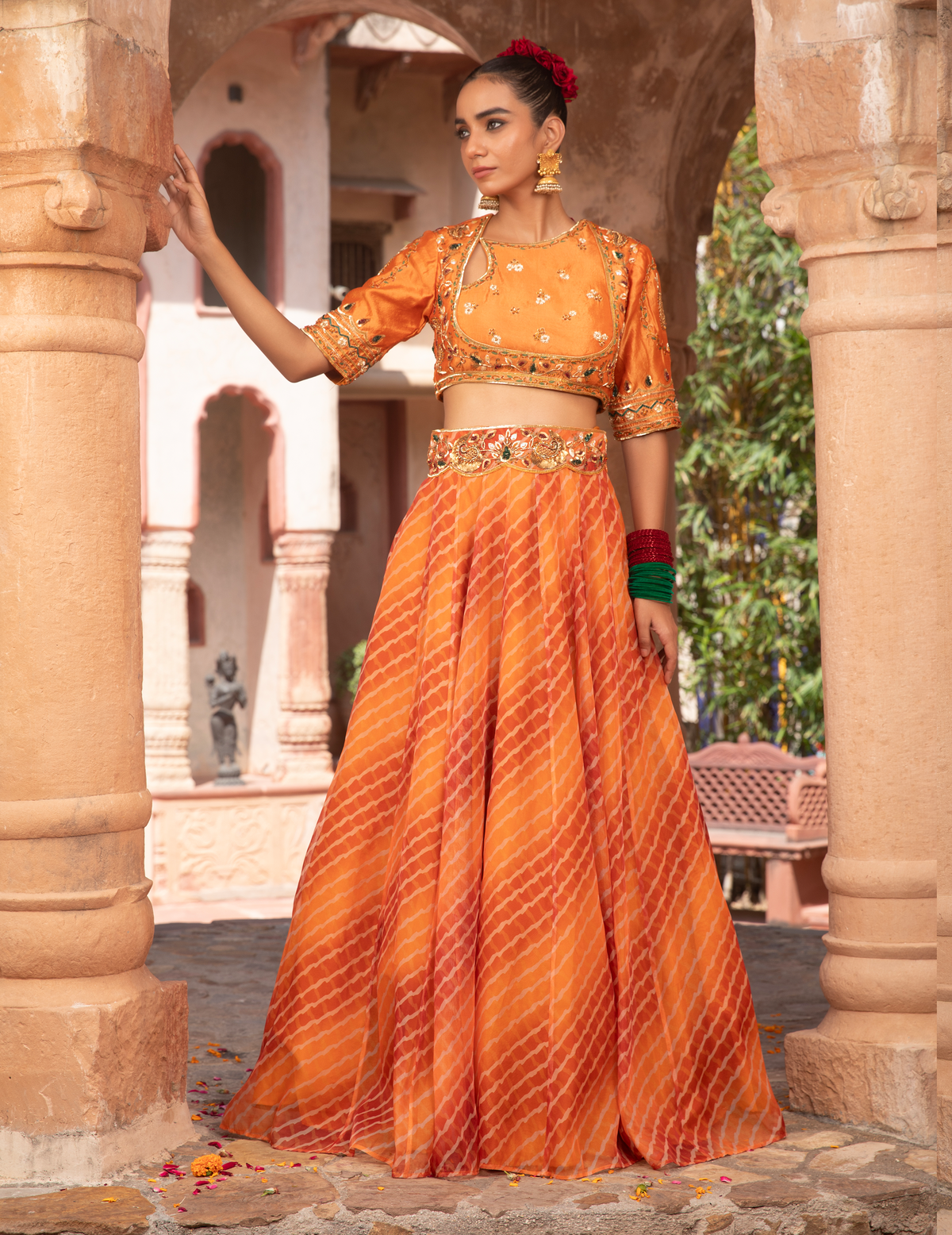 Angrakha Choli Lehriya Festive Lehenga Set