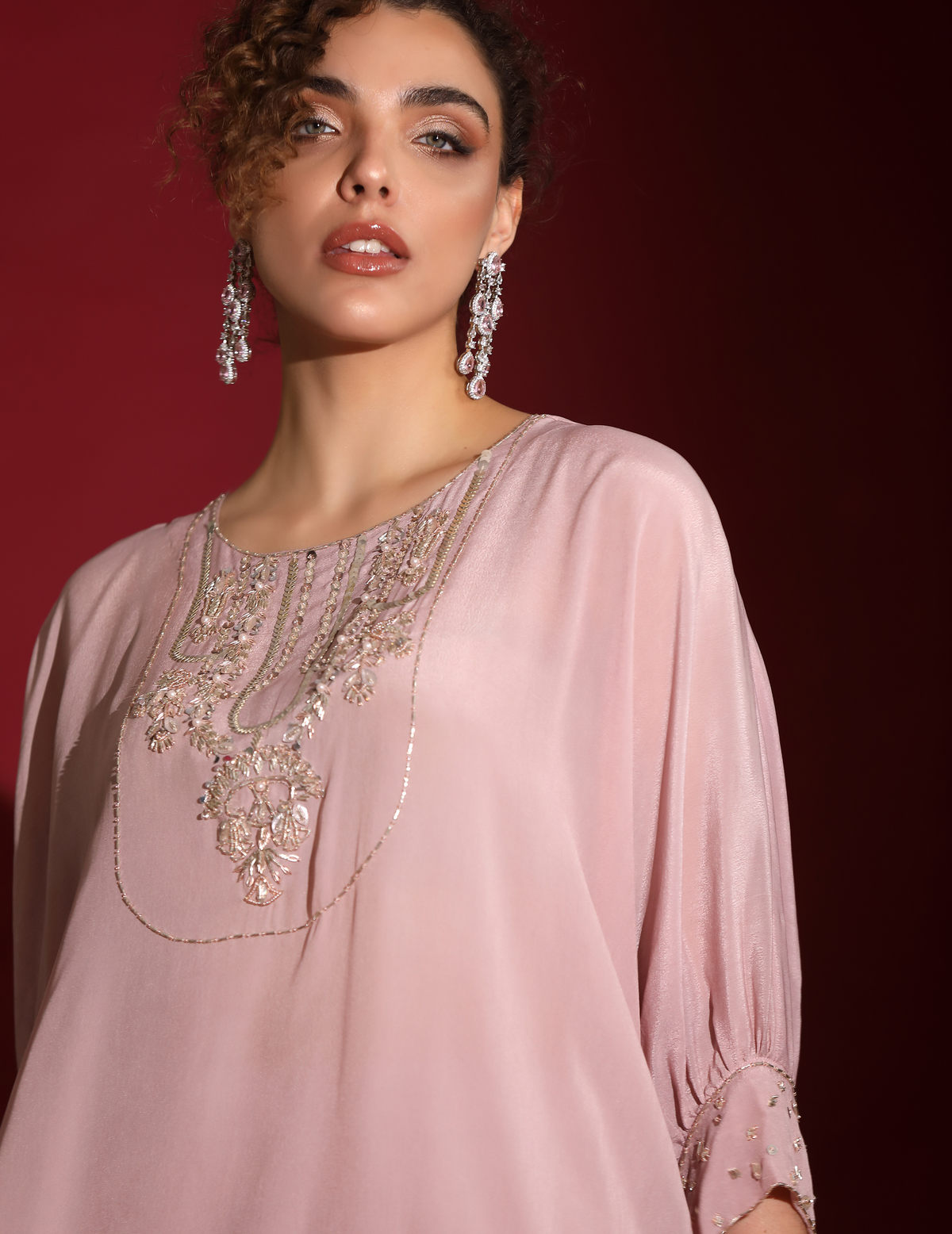 Blush Lavender Asymmetric Over-Sized Kaftan With Low Crotch Harem Indo-Fusion