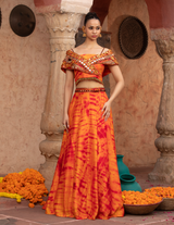 Tangerine Tie-Dye Overlap Choli Lehenga