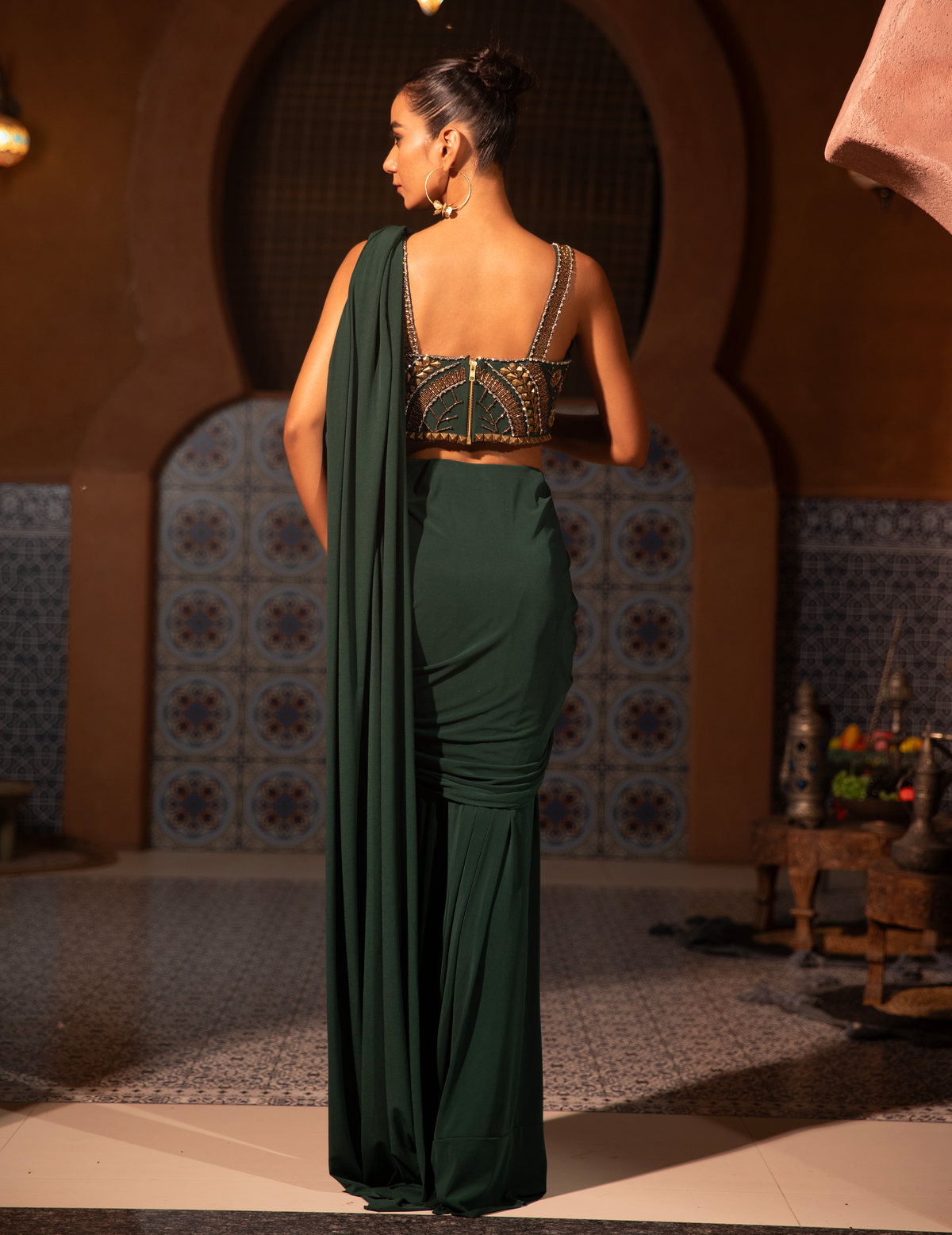 Emerald Corset Drape Saree
