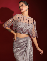 Geometrical Cape, Crop-Top & Metallic Foil Grey Skirt