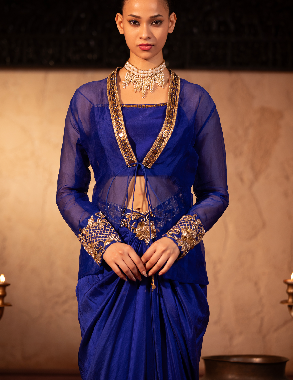 Egyptian Blue Rococco Organza Jacket Fusion Co-Ord