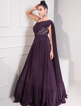 One Shoulder Draped Cocktail Gown Abstract Work