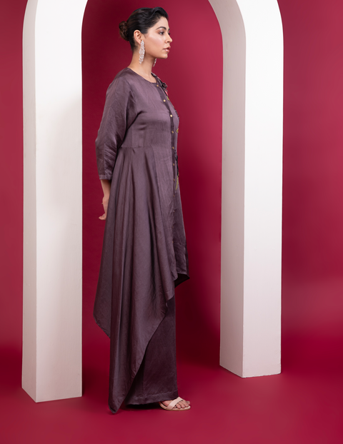 Structured Asymmetric Tunic With Side Bias Flare & Straight Pants
