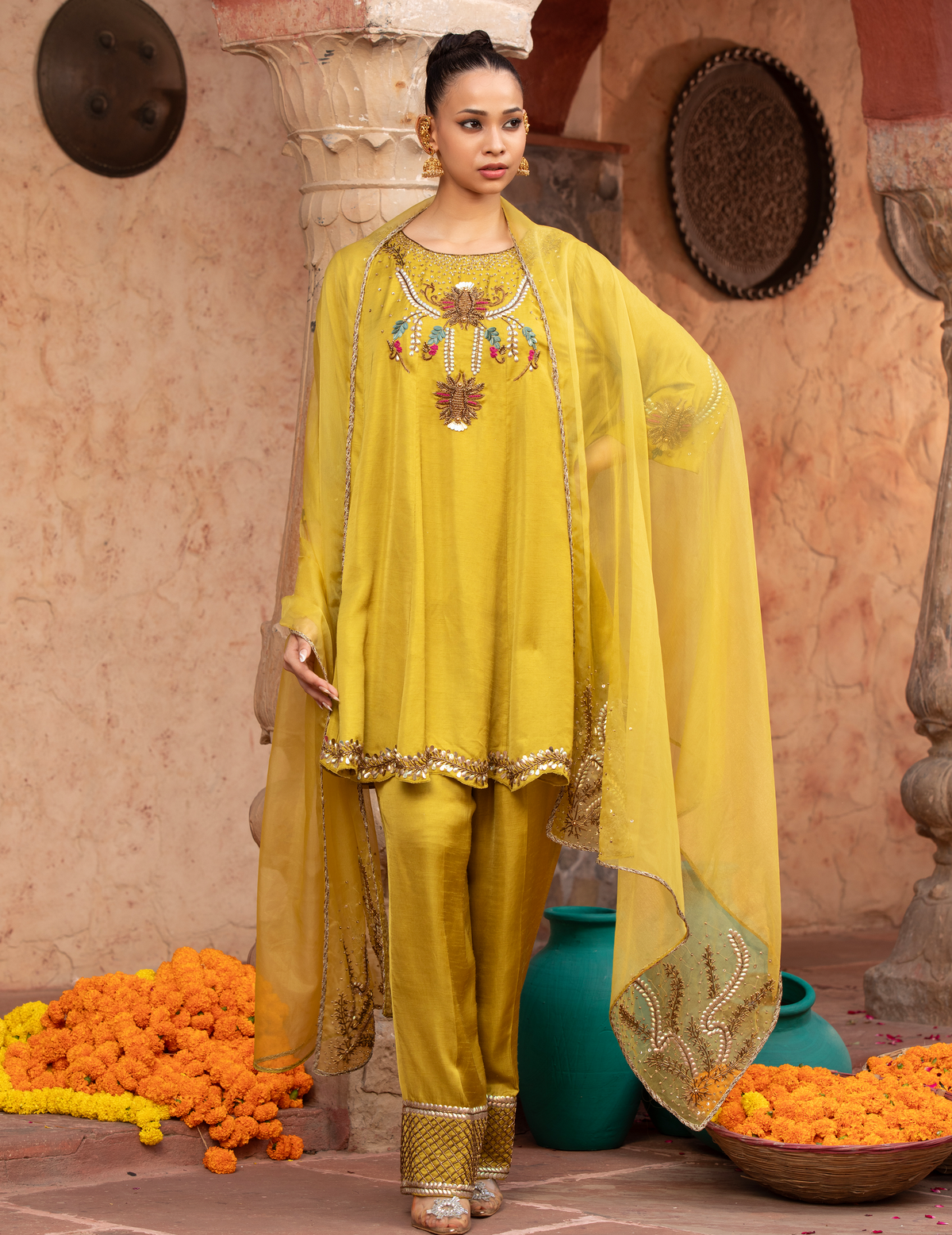 Lime Green Hand-Embellished Anarkali Set