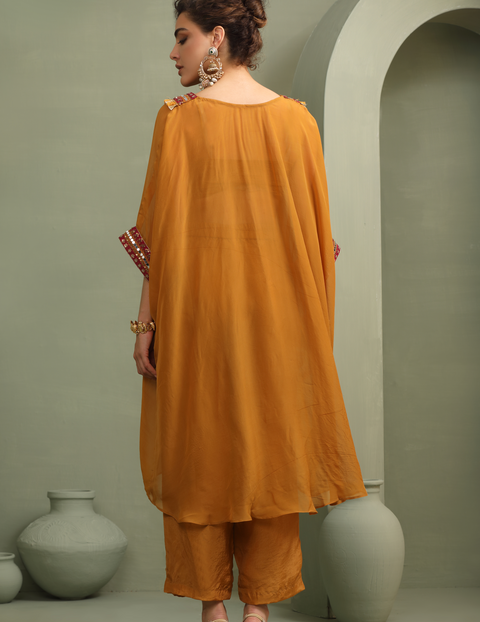 Mustard Festive Oversized Kaftan-Crop Top, Trousers Set