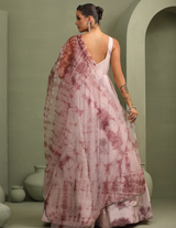 Lavender Tie-Dye Hand-Embroidered Anarkali Gown With Dupatta