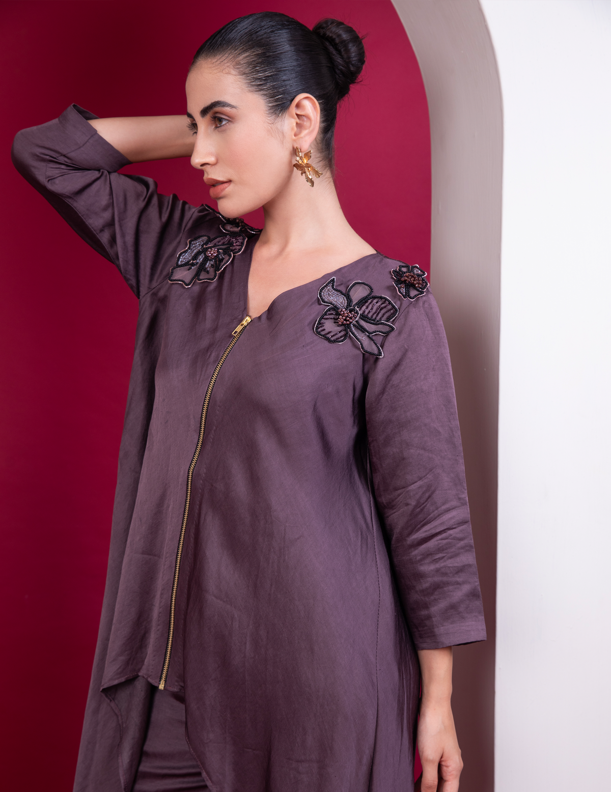 Plum Asymmetric Zipper Co-Ord Set