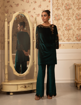 Emerald Baroque Work Velvet Kurti & Palazzo