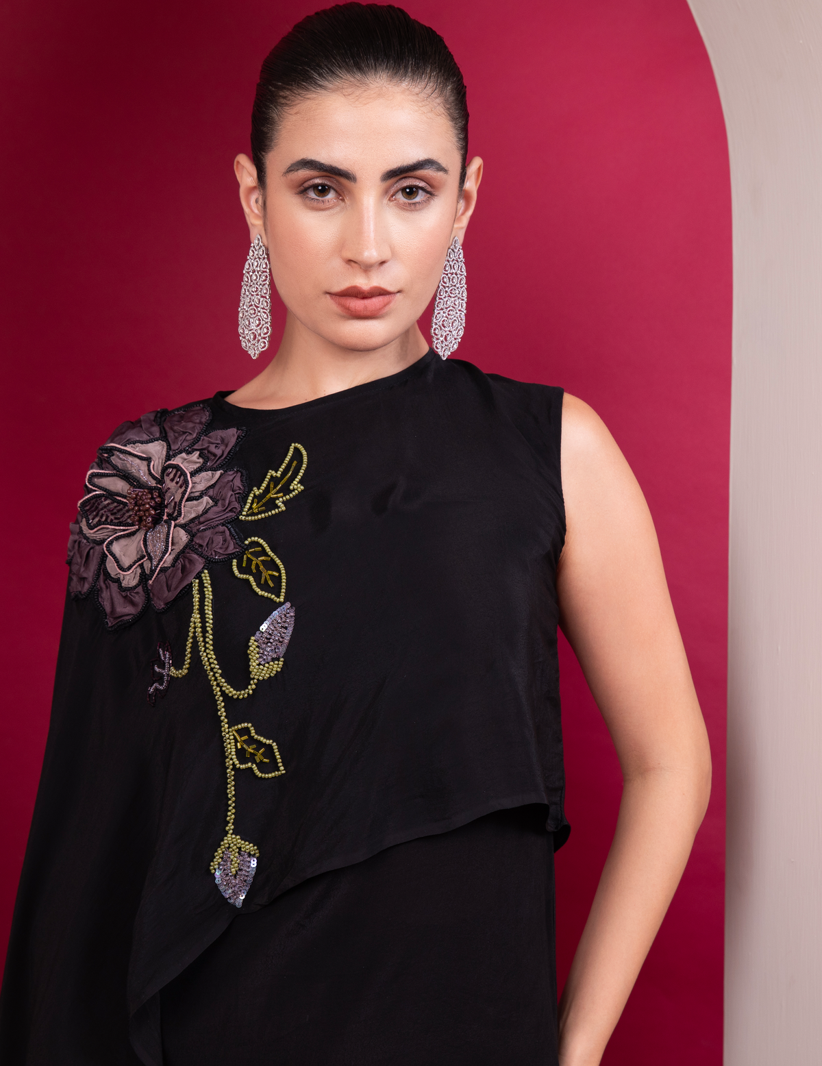 Black Asymmetric Cape Top Cocktail Co-Ord Set