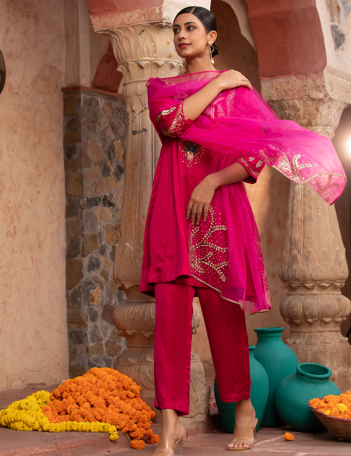 Rani-Pink Hand-Embellished Anarkali Set