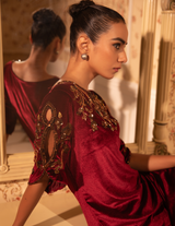 Burgundy Baroque Work Gown With Slit