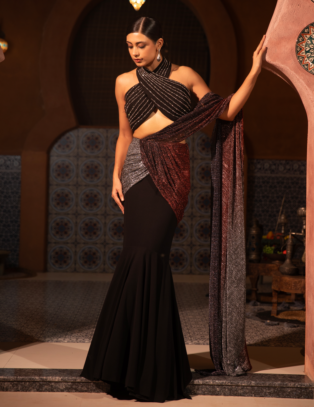 Halter Neck Mermaid Ombre Saree
