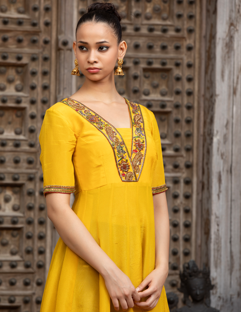 Mustard Lavender Anarkali Set