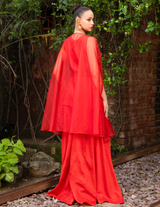 Vermilion Hand-Embellished Kurti Palazzo & Cape