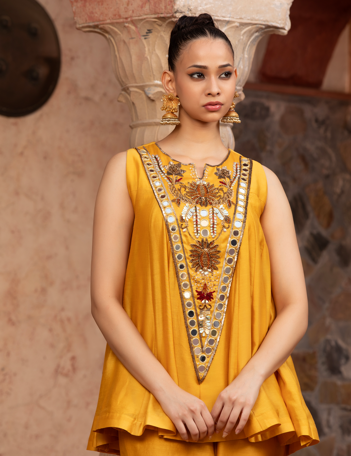 Mirror Work Chanderi Kalidar Top & Palazzo