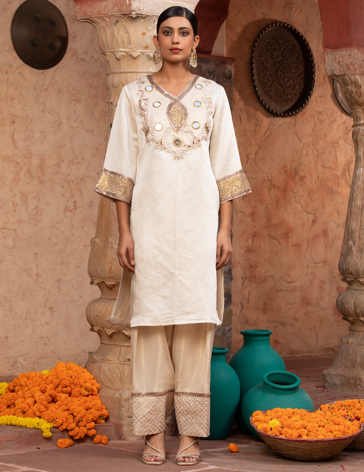 Ivory Rococco Kurti Fharsi Salwar
