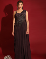 Chocalate Draped Cocktail Abstract Work Corset Gown
