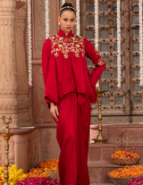 Scarlet Red Kalidar Asymmetric Top & Drape Skirt