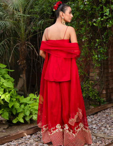 Rococco Inspired Scarlet Corset Peplum Top & Palazzo