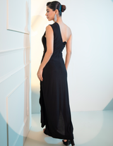 One Shoulder Draped Midi Cocktail Dress