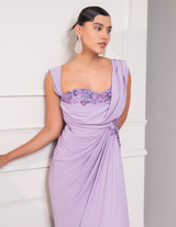 Pastel Lilac Draped Cocktail Gown