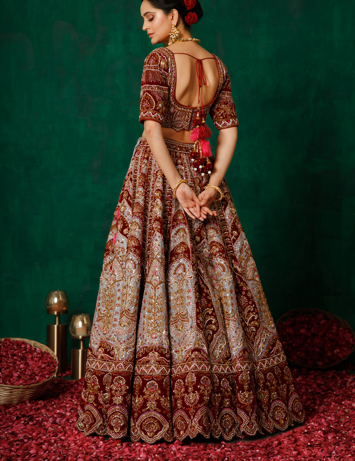 Maroon Grey Lehenga Choli Set